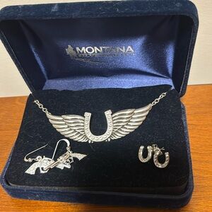 Western necklace with matching earrings and extra gun dangle earrings